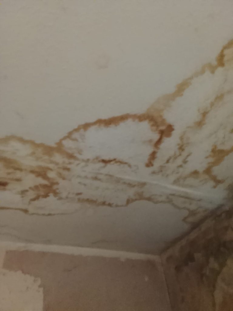 Housing disrepair in a Manchester home showing damp, mould and water damage